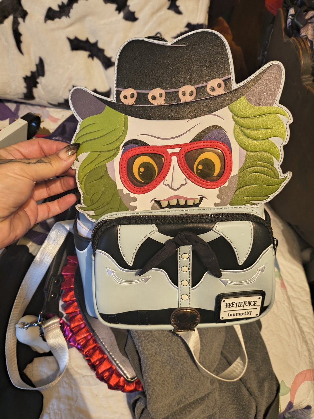 Loungefly Beetlejuice Character Kids Crossbody Bag in Green, Red, Black